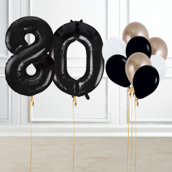 Black and Gold 80th Birthday Number Balloon Set