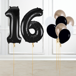 Black and Gold 16th Birthday Number Balloon Set
