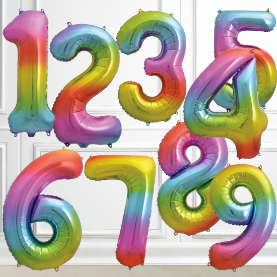 Rainbow Jumbo Number Balloon with Supershape Birthday Foil Balloon Set