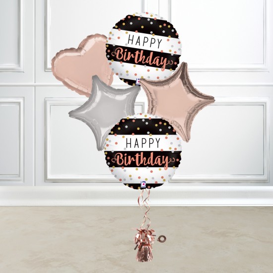 Rose Gold Happy Birthday Holographic Foil Balloon Bundle