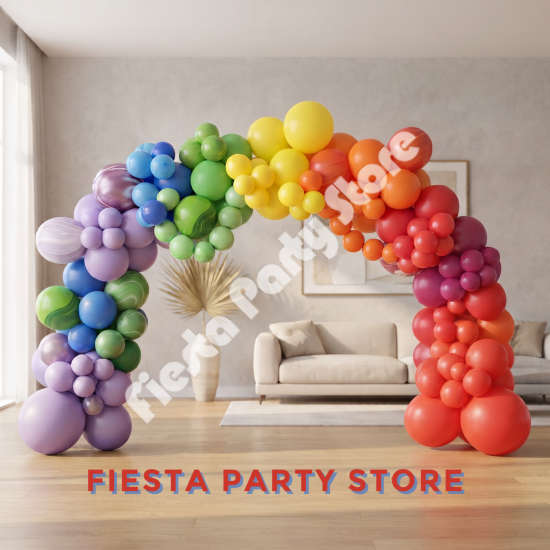 Organic Rainbow Balloon Arch Vibrant Multicoloured Party Decor