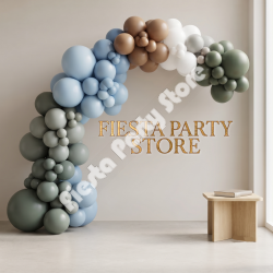 Sage Green, Dusty Blue, and Brown Balloon Arch - INFLATED