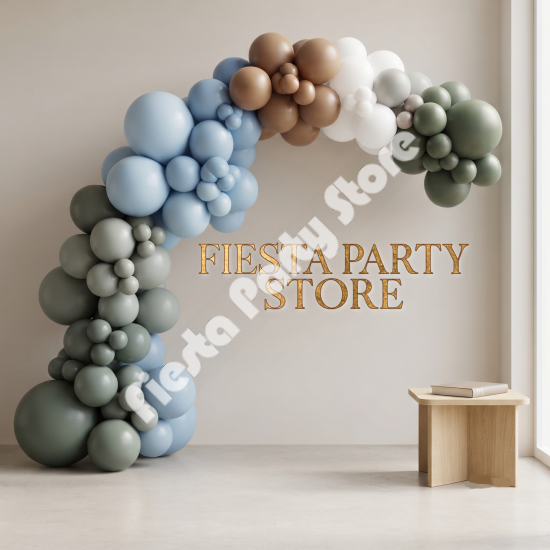 Sage Green, Dusty Blue, and Brown Balloon Arch - INFLATED