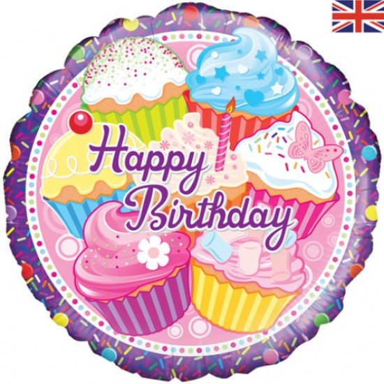 Cupcake Happy Birthday Foil Balloon 18"