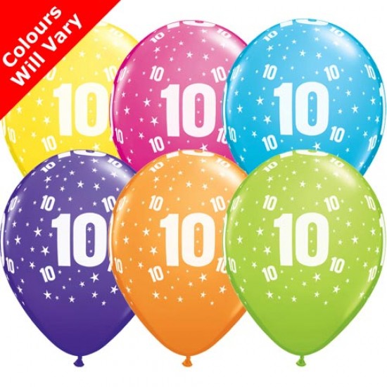 Age 10 Multicoloured Latex Balloons 11 inch