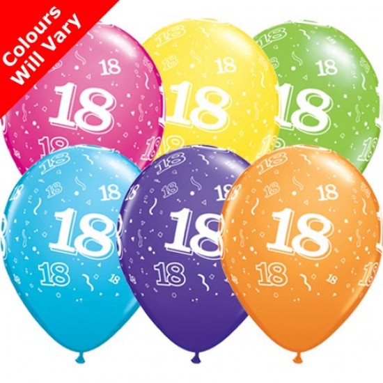 Age 18 Multicoloured Latex Balloons 11 inch