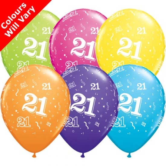 21st Birthday Multicoloured Latex Balloons 11 inch