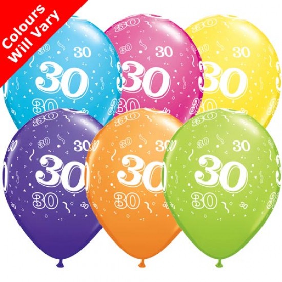 30th Birthday Multicoloured Latex Balloons 11 inch