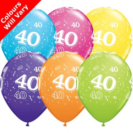 40th Birthday Multicoloured Latex Balloons 11 inch