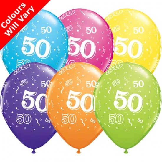 50th Birthday Multicoloured Latex Balloons 11 inch