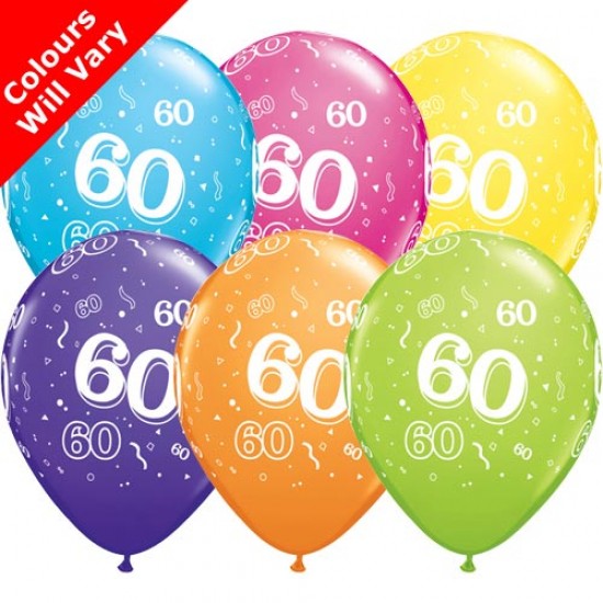 60th Birthday Multicoloured Latex Balloons 11 inch