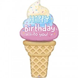 Ice Cream Cone Shaped Ice Cream Happy Birthday Foil Balloon 59 inch Ice Cream Cone Shaped Ice Cream Happy Birthday Foil Balloon 59 inch