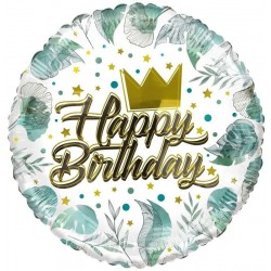 Birthday Crown and Leaves Eco Foil Balloon INFLATED Birthday Crown and Leaves Eco Foil Balloon INFLATED