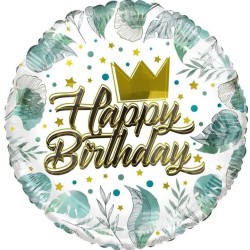 Birthday Crown and Leaves Eco Foil Balloon INFLATED