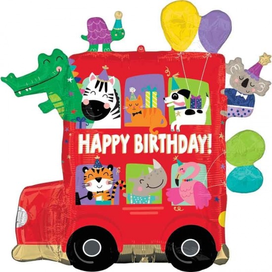 Party Bus with Party Animals Birthday Super Shape Foil Balloon – INFLATED