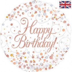 Rose Gold and White Holografic Happy Birthday Balloon 18" Rose Gold and White Holografic Happy Birthday Balloon 18"