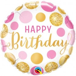 Happy Birthday Pink& Gold Dots Foil Balloon 18 Inch