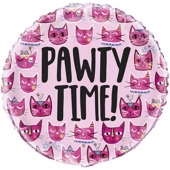 Pink Cat "Pawty Time" Foil Balloon 18"