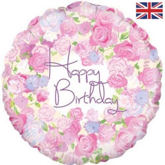 Vintage Floral  Happy Birthday Foil Balloon 18"