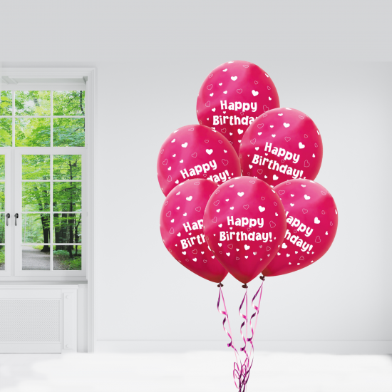 6 Fuchsia Pink Happy Birthday Reflex Helium Balloons