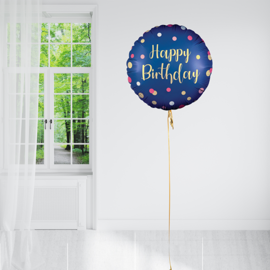 Polka Navy Pink Birthday Balloon 18 inch