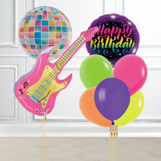 Neon Rock Birthday Balloon Set INFLATED
