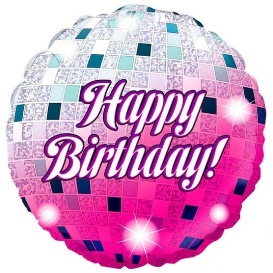 Glitterball Birthday Holographic Balloon 18"