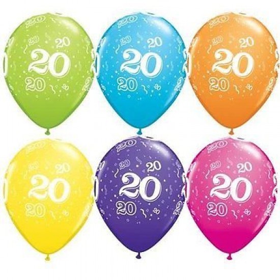 20th Birthday Multicoloured Latex Balloons 11 inch