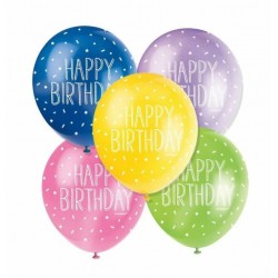  5 Pearlised Latex Assorted Happy Birthday Balloons