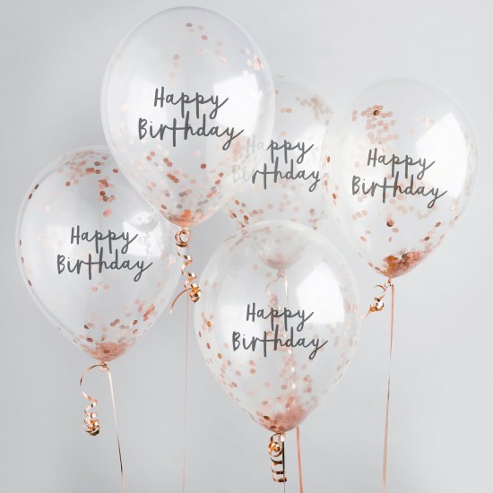 Rose Gold Happy Birthday Confetti Balloons