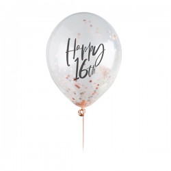 5 Rose Gold 16th Birthday Confetti Balloons 5 Rose Gold 16th Birthday Confetti Balloons