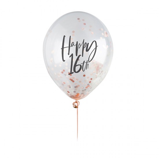 5 Rose Gold 16th Birthday Confetti Balloons