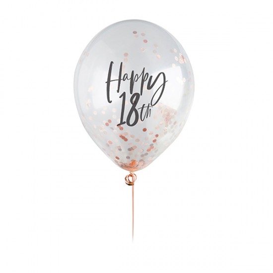 5 Rose Gold 18th Birthday Confetti Balloons