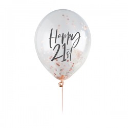 5 Rose Gold 21st Birthday Confetti Balloons 5 Rose Gold 21st Birthday Confetti Balloons