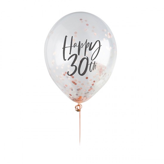 5 Rose Gold 30th Birthday Confetti Balloons