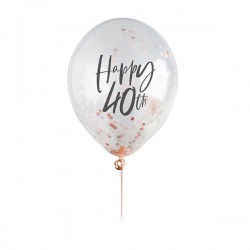 5 Rose Gold 40th Birthday Confetti Balloons