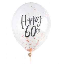 5 Rose Gold 60th Birthday Confetti Balloons 5 Rose Gold 60th Birthday Confetti Balloons