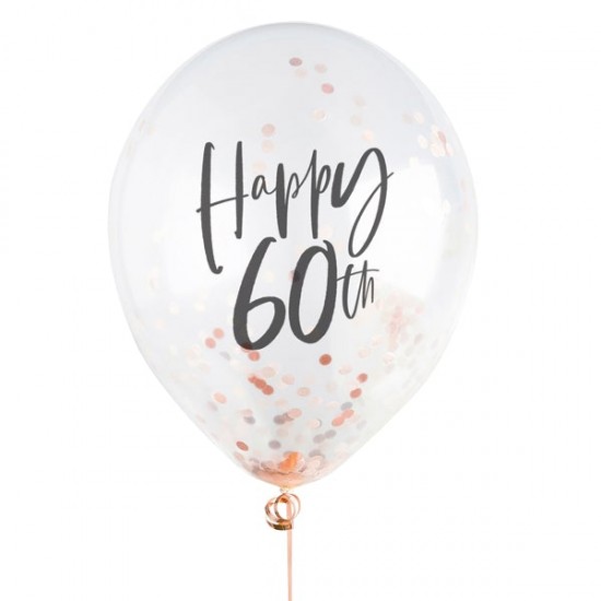 5 Rose Gold 60th Birthday Confetti Balloons