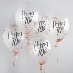 5 Rose Gold 70th Birthday Confetti Balloons 5 Rose Gold 70th Birthday Confetti Balloons