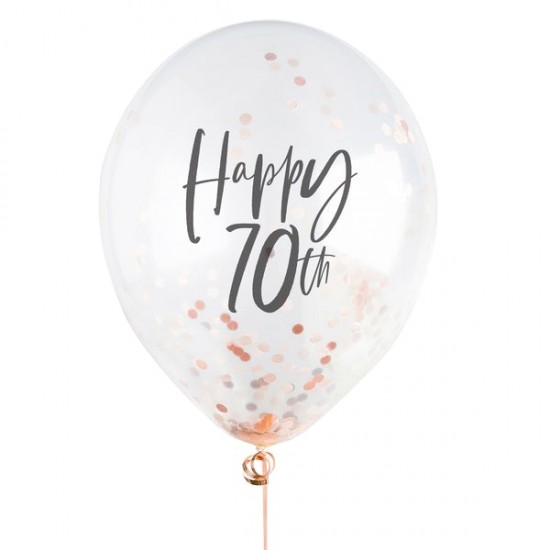 5 Rose Gold 70th Birthday Confetti Balloons