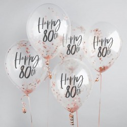 5 Rose Gold 80th Birthday Confetti Balloons 5 Rose Gold 80th Birthday Confetti Balloons