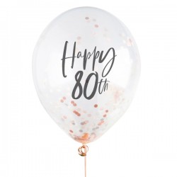 5 Rose Gold 80th Birthday Confetti Balloons 5 Rose Gold 80th Birthday Confetti Balloons