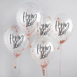 5 Rose Gold 16th Birthday Confetti Balloons 5 Rose Gold 16th Birthday Confetti Balloons