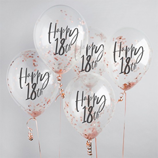 5 Rose Gold 18th Birthday Confetti Balloons