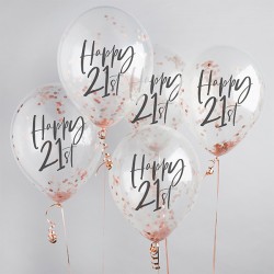 5 Rose Gold 21st Birthday Confetti Balloons 5 Rose Gold 21st Birthday Confetti Balloons
