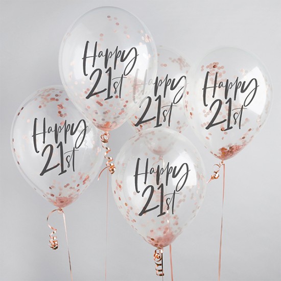 5 Rose Gold 21st Birthday Confetti Balloons