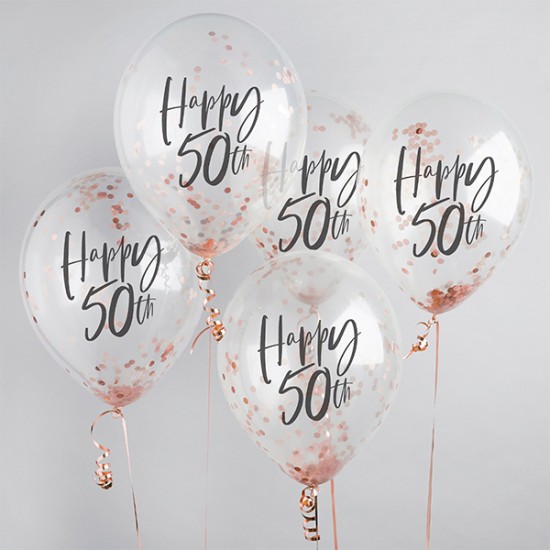5 Rose Gold 50th Birthday Confetti Balloons