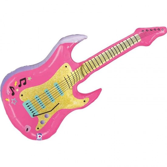 Pink Electric Guitar Foil Balloon - INFLATED