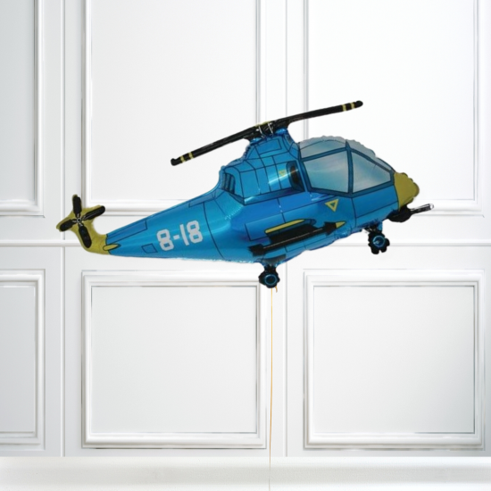 Blue Helicopter Shaped Foil Balloon INFLATED