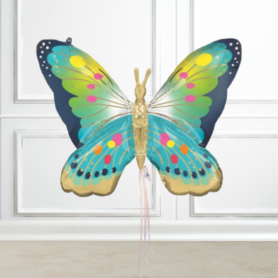 Vibrant Blue Satin Butterfly Supershape Balloon INFLATED Vibrant Blue Satin Butterfly Supershape Balloon INFLATED